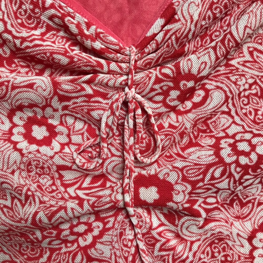 Liz Claiborne Red White Mesh 3/4 Length V-Neck Blouse, EUC, 3X - Picture 6 of 14